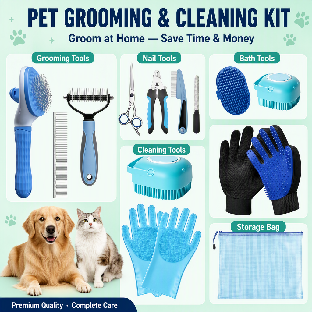 Complete Pet Grooming Kit (12-Piece) for Cats & Dogs